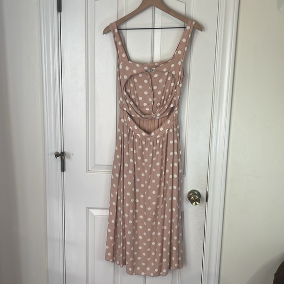Reformation | Lanai Pink & White Polka Dot Midi Dress Small Retro Sleeveless - Picture 8 of 11